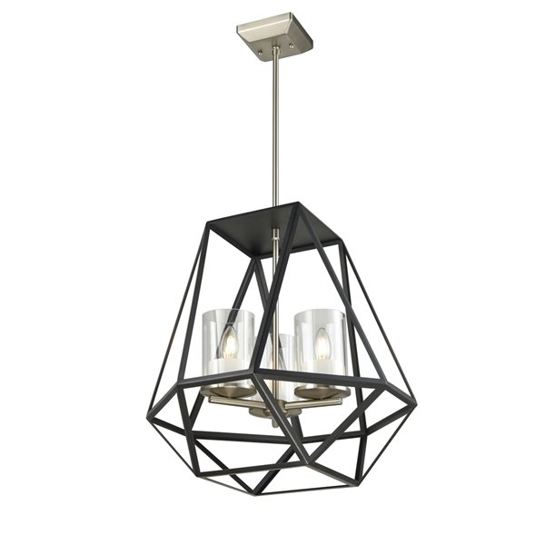 DVI Givenchy Pendant Light - 3-Light - 20.75-in x 20.75-in - Buffed Nickel and Graphite Grey