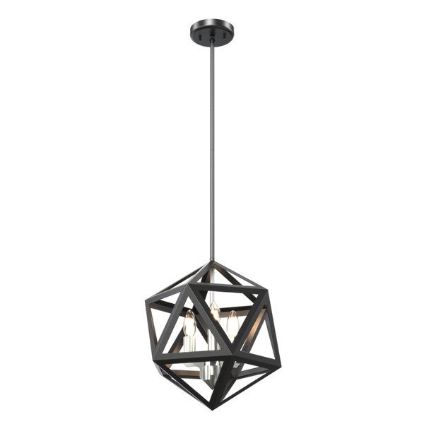 Luminaire suspendu Polygon par DVI, 3 lumières, 15,25 po x 18,25 po, nickel satiné et gris graphite