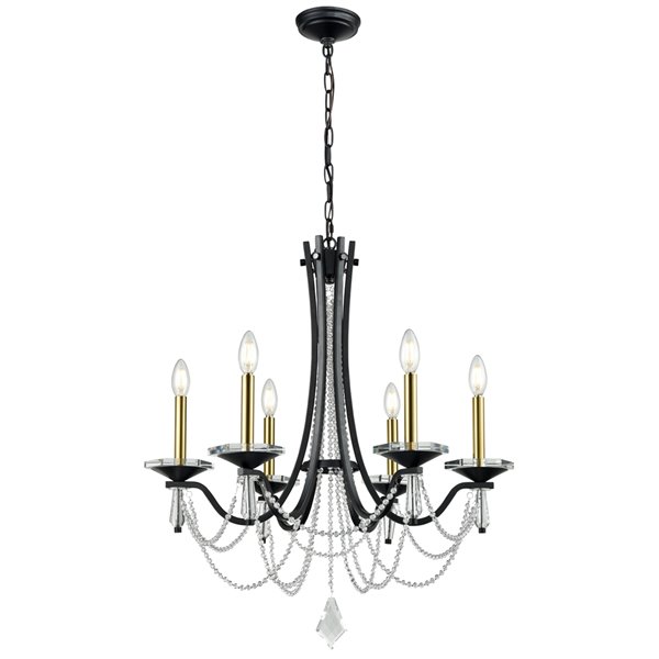 DVI Empress 9-Light Modern Chandelier - Graphite Grey and Gold/Clear Glass