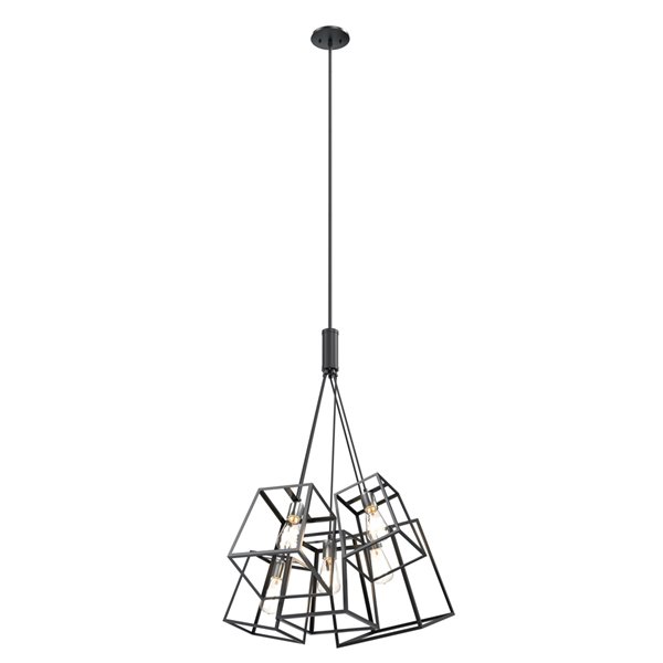 DVI Cape Breton Pendant Light - 3-Light - 28-in x 43.5-in - Buffed Nickel and Graphite Grey