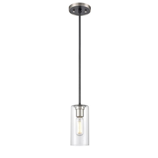 DVI Barker Mini Pendant Light - 4-in x 9-in - Satin Nickel and Graphite Grey