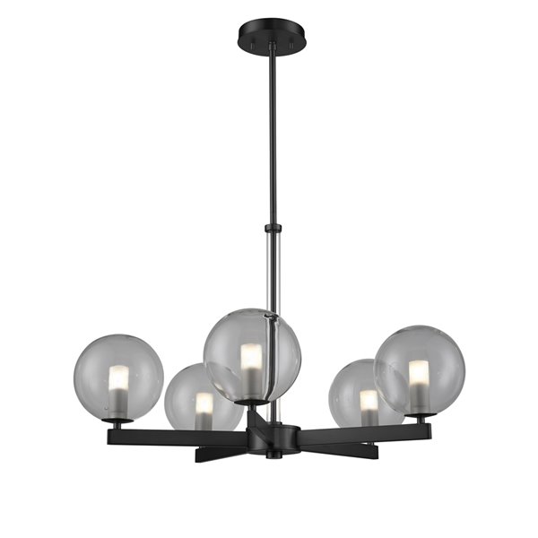 DVI Courcelette 5-Light Modern Chandelier - Graphite Grey/Smoked Glass