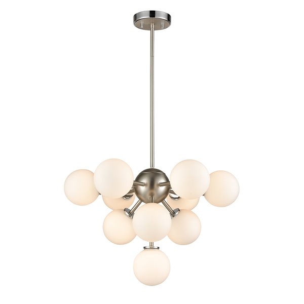 DVI Alouette 10-Light Modern Chandelier - Chrome and Buffed Nickel/Opal Glass