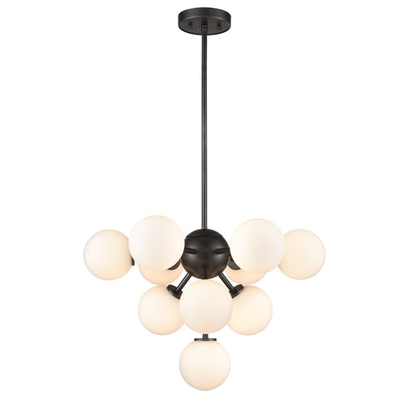 DVI Alouette 10-Light Modern Chandelier - Graphite Grey/Opal Glass