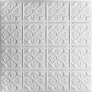 Tuiles de plafond décoratives Ceilume Fleur de Lys blanches 2 pi x 2 pi, paquet de 4