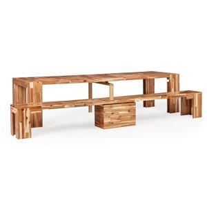 Ensemble de salle à manger transformable, acacia naturel, 18 po à 118 po