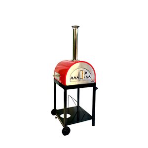 WPPO Traditional Wood Fire Pizza Oven with Stand and Cart - Red - 25-in