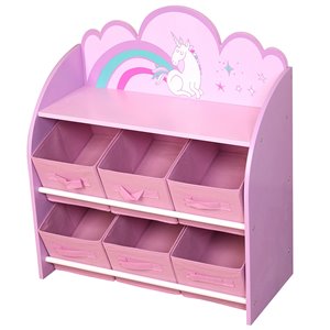 Danawares Unicorn Toy Organizer/Bookshelf with 6 Fabric Bins - 27.5-in x 25-in