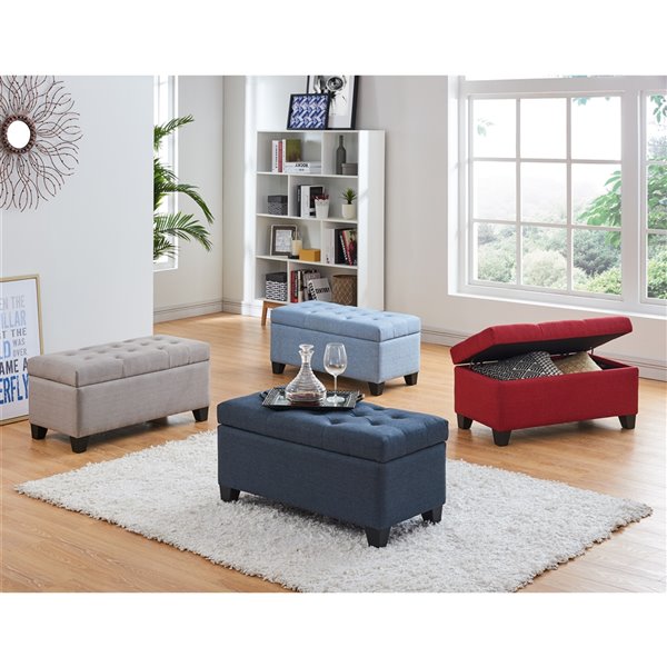 Pouf ottomane avec rangement gris, 17,7 po x 17 po x 36 po