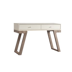 Brassex Console Table with Storage in Ivory and Light Walnut - 47.5-in x 30-in