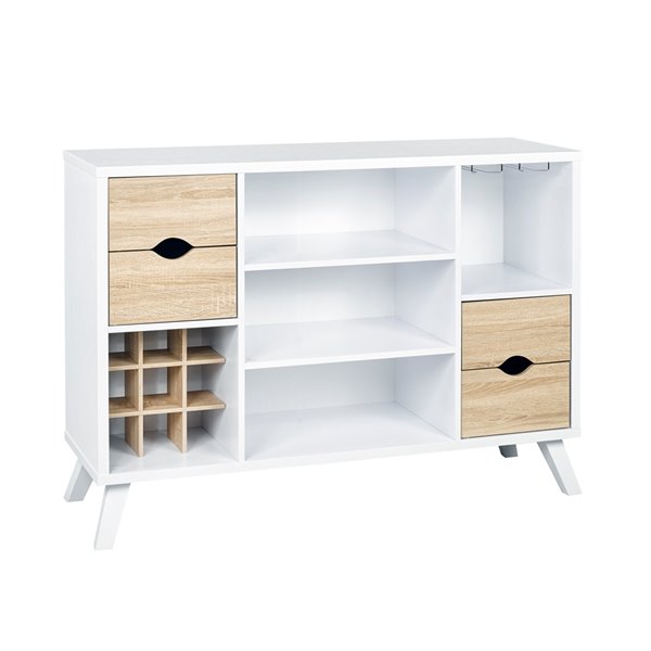 Brassex Multi-Tier Buffet/Server with Storage in White/Oak - 35-in x 15.25-in x 47.25-in