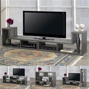 Meuble télé avec configurations multiples avec étagères de rangement gris, 66 po