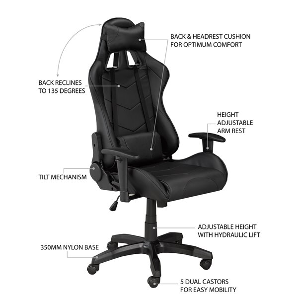 Brassex Sorrento Gaming Chair with Tilt and Recline Black