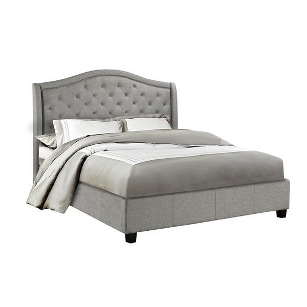 Brassex King Upholstered and Tufted Platform Bed -  Grey