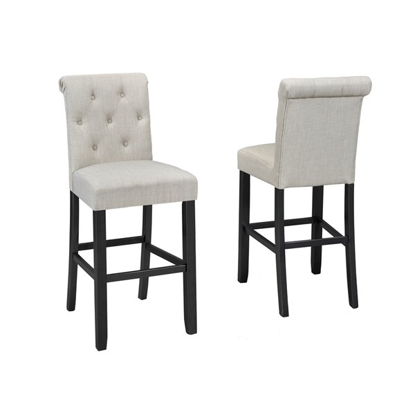 Brassex Soho Tufted Bar Stool in Beige - 29-in - Set of 2