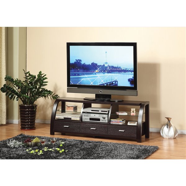 Brassex 60-in TV Stand with 3 Drawers and 3 Open Storage Shelves - Dark Cherry