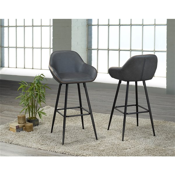 Brassex Fresno Bar Stool in Vintage Grey 26in Set of 3 RONA