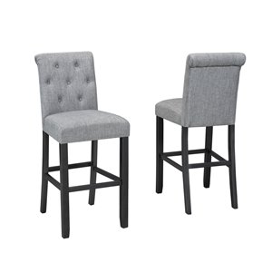 Brassex Soho Tufted Bar Stool in Grey - 29-in - Set of 2