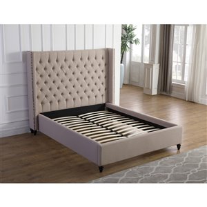 Brassex Marcella Queen Upholstered Platform Bed -  Beige