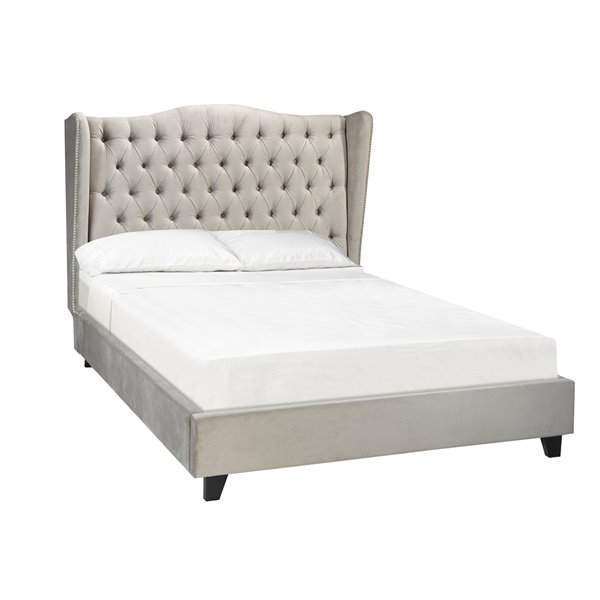 Brassex King Upholstered and Tufted Bed Frame - Beige | RONA