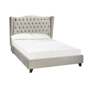 Brassex King Upholstered and Tufted Bed Frame -  Beige