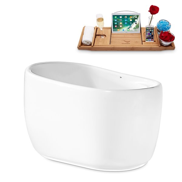 Streamline 32W x 51L Glossy White Acrylic Bathtub and a Polished Chrome Reversible Drain with Tray