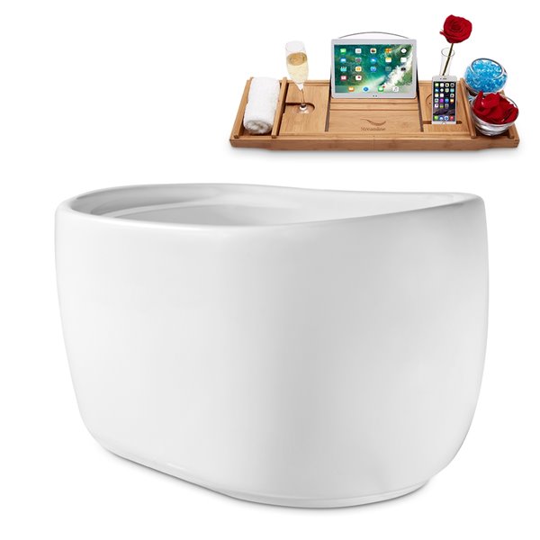 Streamline 32W x 51L Glossy White Acrylic Bathtub and a Polished Chrome Reversible Drain with Tray