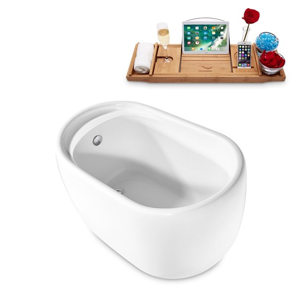 Streamline 32W x 51L Glossy White Acrylic Bathtub and a Polished Chrome Reversible Drain with Tray