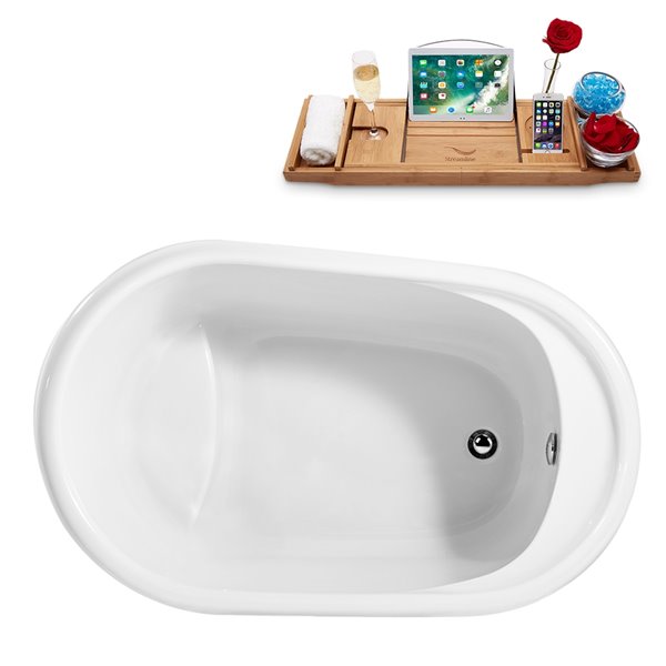 Streamline 32W x 51L Glossy White Acrylic Bathtub and a Polished Chrome Reversible Drain with Tray