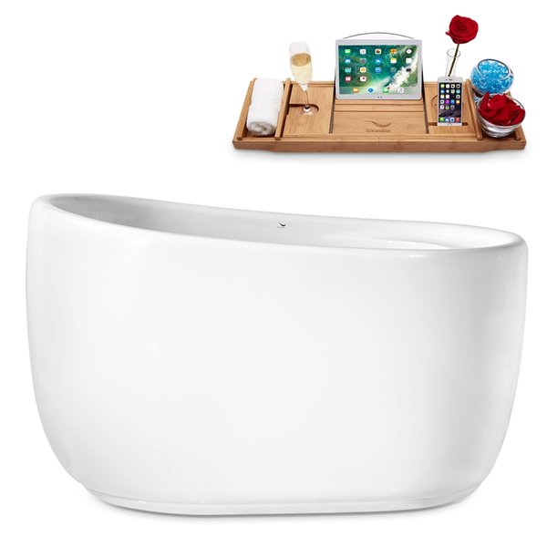 Streamline 32W x 51L Glossy White Acrylic Bathtub and a Polished Chrome Reversible Drain with Tray