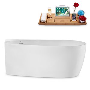 Streamline 29W x 59L Glossy White Acrylic Bathtub and a Brushed Nickel Reversible Drain with Tray