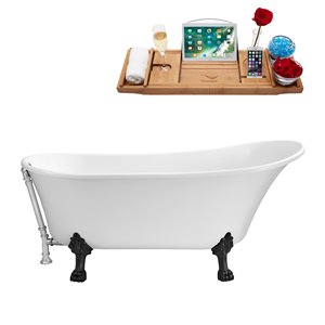 Baignoire sur pieds avec plateau/drain externe Streamline, 55 po, blanc/chrome