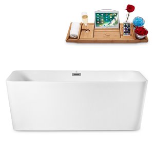 Bain autoportant avec plateau et drain Interne de Streamline, 63 po, blanc
