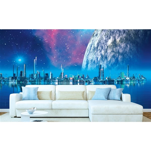 Dimex Futuristic City Wall Mural - 12-ft 3-in x 8-ft 2-in