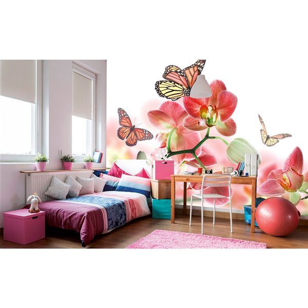 Dimex Orchids and Butterfly Wall Mural - 12-ft 3-in x 8-ft 2-in