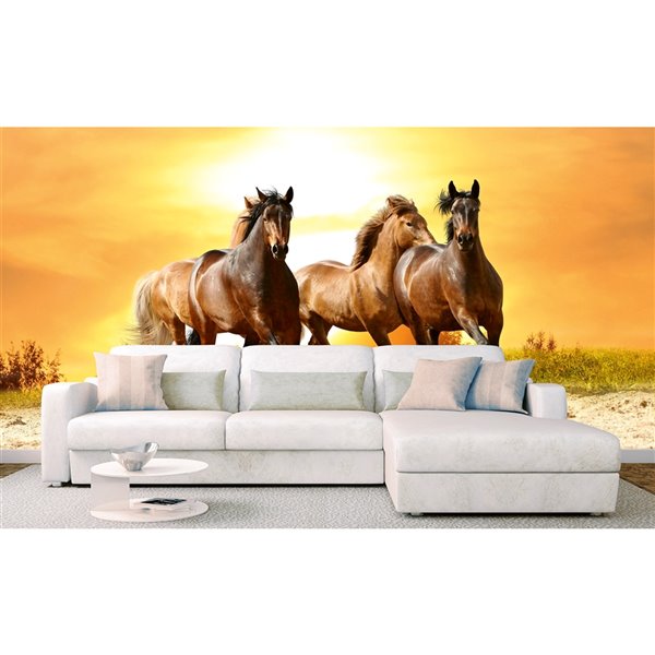 Dimex Horses in Sunset Wall Mural - 12-ft 3-in x 8-ft 2-in