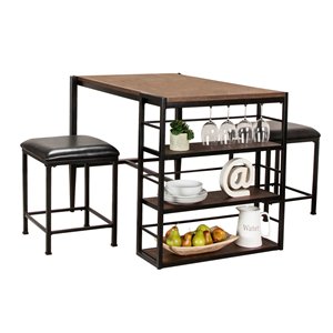 Ensemble de table en métal industriel Rustic Elm de Sunset Trading, 3 mcx, brun