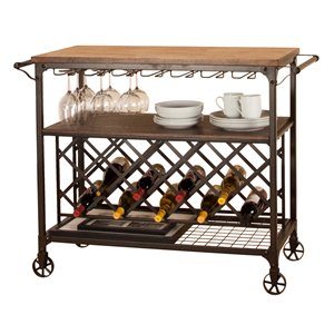 Sunset Trading Rustic Elm Industrial Metal Wine Cart - Brown
