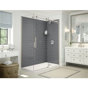 MAAX Utile 60-in x 32-in x 84-in Thunder Grey Rectangular Corner Shower Kit with Right Drain - 3-Piece