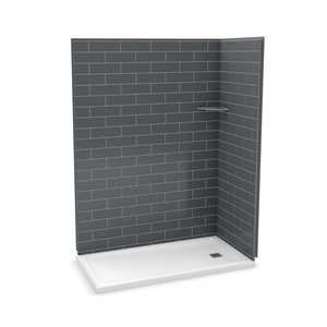 Ensemble de douche en coin Utile par MAAX rectangulaire gris foudre de 60 po x 32 po x 84 po, drain à droite, 3 pièces