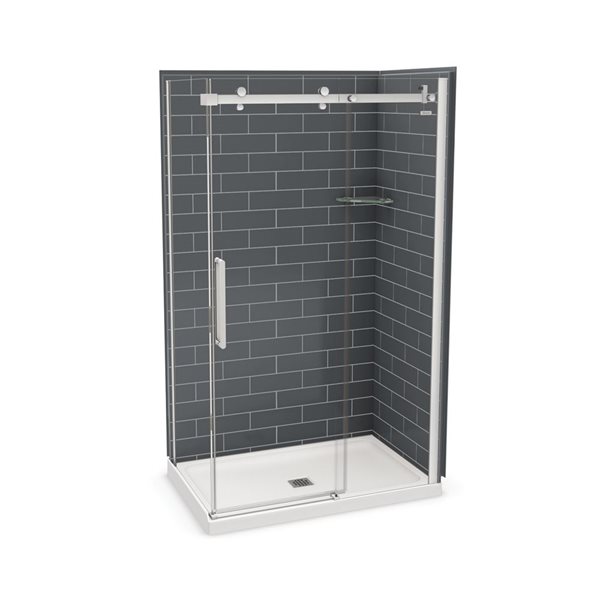 MAAX Utile 48-in x 32-in x 84-in Thunder Grey and Chrome Rectangular Corner Shower Kit with Centre Drain - 5-Piece