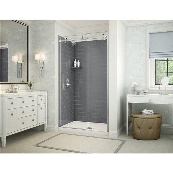 MAAX Utile 48-in x 32-in x 84-in Thunder Grey and Chrome Rectangular Corner Shower Kit with Centre Drain - 5-Piece