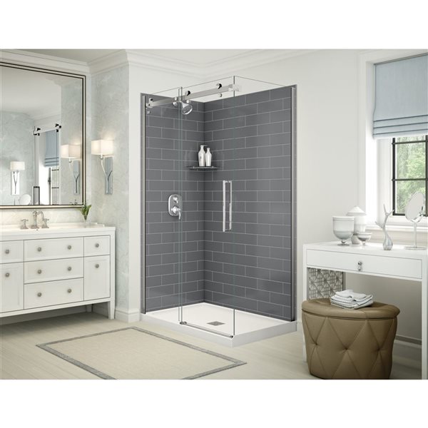 MAAX Utile 48-in x 32-in x 84-in Thunder Grey and Chrome Rectangular Corner Shower Kit with Centre Drain - 5-Piece