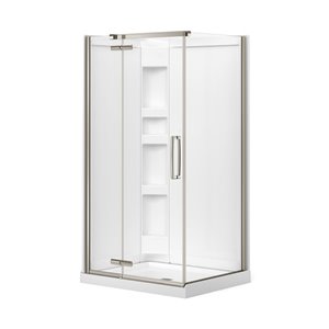 Ensemble de douche en coin Hana par MAAX rectangulaire chrome de 42 po x 34 po x 78 po avec drain central, 3 pièces