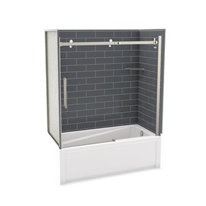 Ensemble de bain-douche Utile par MAAX nickel brossé et gris foudre 60 po x 30 po x 81 po avec drain à droite, 5 pièces