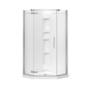 Ensemble de douche en coin Hana par MAAX néo-angulaire chrome 38 po x 38 po x 78,75 po drain central, 3 pièces