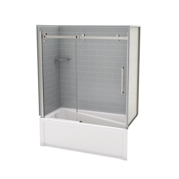 MAAX Utile 60-in x 30-in x 81-in Brushed Nickel and Ash Grey Bathtub Shower Kit with Left Drain - 5-Piece
