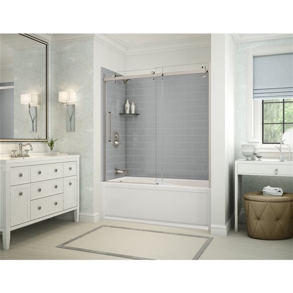 MAAX Utile 60-in x 30-in x 81-in Brushed Nickel and Ash Grey Bathtub Shower Kit with Left Drain - 5-Piece