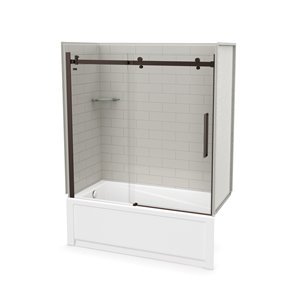 Ensemble de bain-douche Utile par MAAX bronze foncé et gris doux de 60 po x 30 po x 81 po avec drain à gauche, 5 pièces