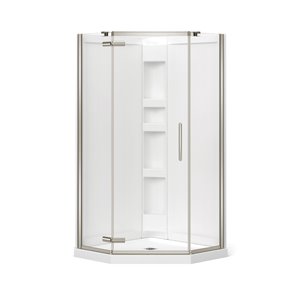 Ensemble de douche en coin Hana par MAAX néo-angulaire nickel brossé 38 po x 38 po x 78,75 po drain central, 3 pièces